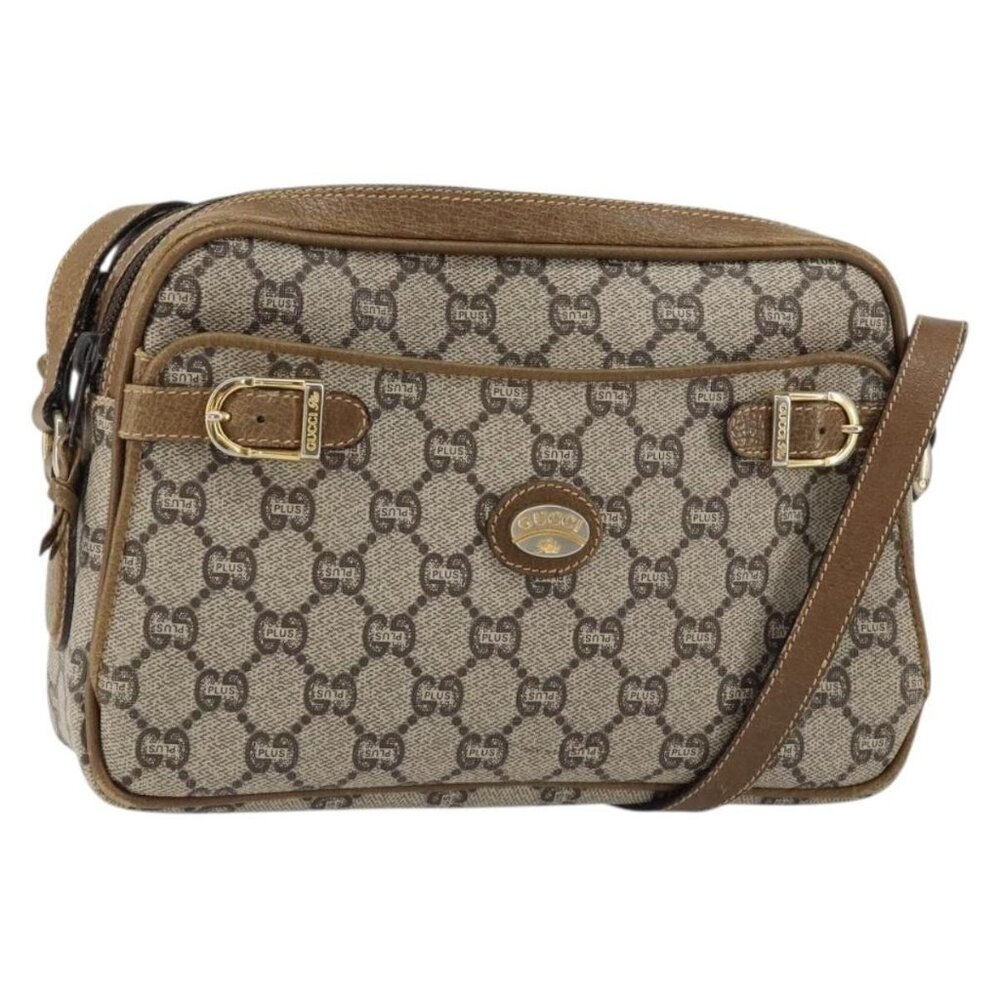 Authentic GUCCI GG Plus Supreme Shoulder Bag PVC Beige Gold